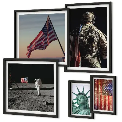 Billedsæt over sofa med amerikansk symbolik i historien