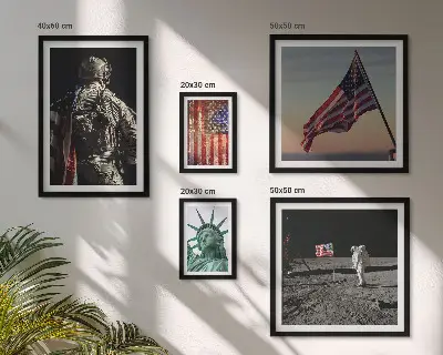 Billedsæt over sofa med amerikansk symbolik i historien