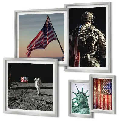 Billedsæt over sofa med amerikansk symbolik i historien