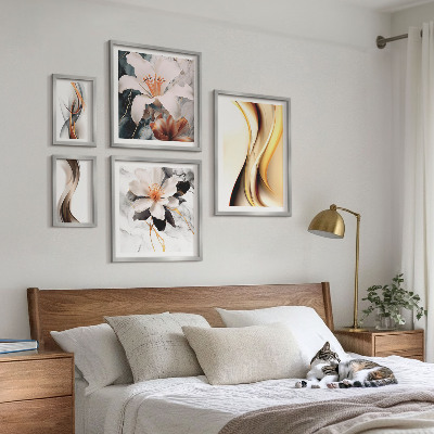 Billedsæt over sofa Stilfulde abstrakte blomster