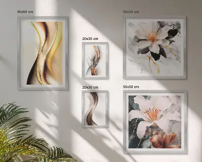 Abstrakte blomsterbilleder sæt til ophængning over sofaen