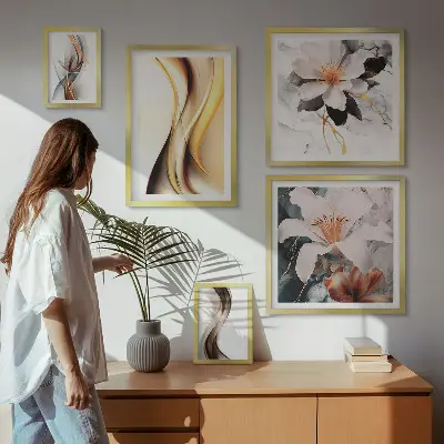 Abstrakte blomsterbilleder sæt til ophængning over sofaen