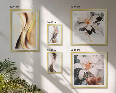 Abstrakte blomsterbilleder sæt til ophængning over sofaen