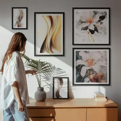 Abstrakte blomsterbilleder sæt til ophængning over sofaen