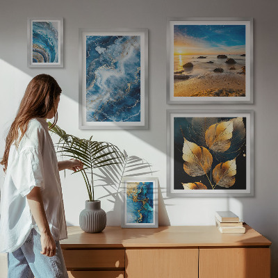 Billedsæt over sofa Abstrakte blå landskaber