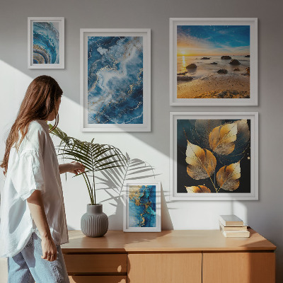 Billedsæt over sofa Abstrakte blå landskaber