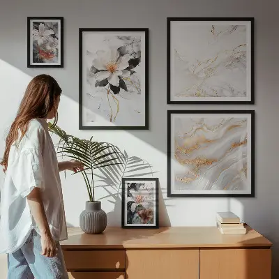 Billedkomposition til væg med blomster i marmor-elegance