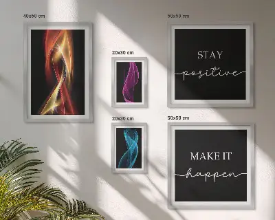 Billedsæt over sofa med citater, lysmønstre og inspiration