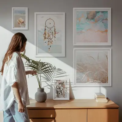 Billedsæt over sofa boho drømme med strand og natur