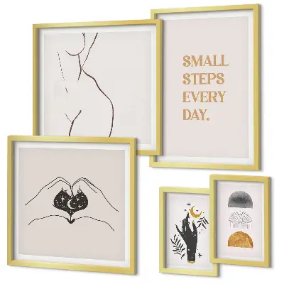 Billedkomposition til væg med motiv af positiv tænkning i minimalistisk stil