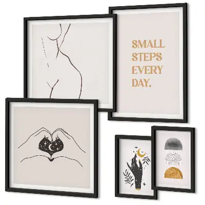 Billedkomposition til væg med motiv af positiv tænkning i minimalistisk stil