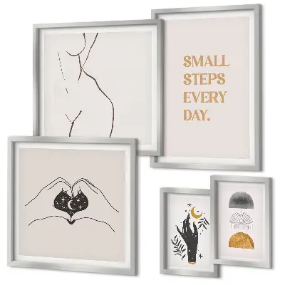 Billedkomposition til væg med motiv af positiv tænkning i minimalistisk stil