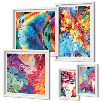 Billedsæt over sofa Abstrakte farverige kompositioner