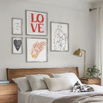 Billedsæt til væg over sofa med motiver af familie, kærlighed, varme og lykke