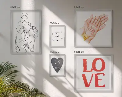 Billedsæt til væg over sofa med motiver af familie, kærlighed, varme og lykke