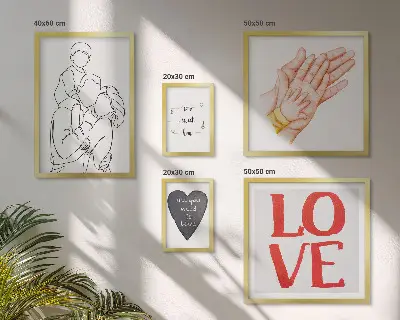 Billedsæt til væg over sofa med motiver af familie, kærlighed, varme og lykke