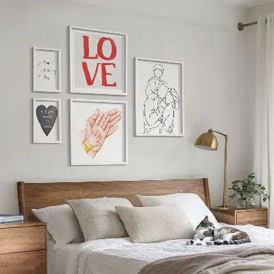 Billedsæt til væg over sofa med motiver af familie, kærlighed, varme og lykke