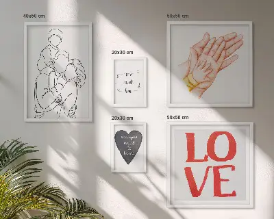 Billedsæt til væg over sofa med motiver af familie, kærlighed, varme og lykke
