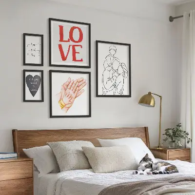 Billedsæt til væg over sofa med motiver af familie, kærlighed, varme og lykke