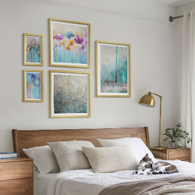 Billedsæt over sofa Abstrakte landskaber blomster