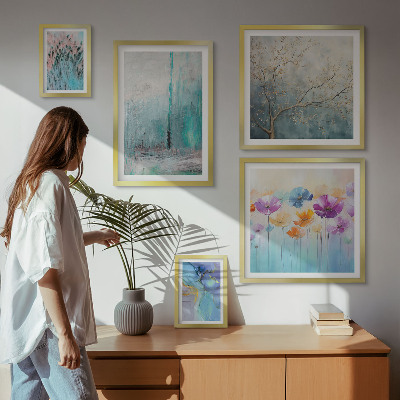 Billedsæt over sofa Abstrakte landskaber blomster