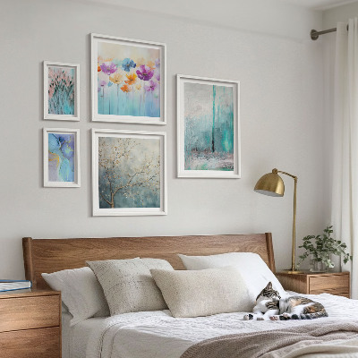 Billedsæt over sofa Abstrakte landskaber blomster