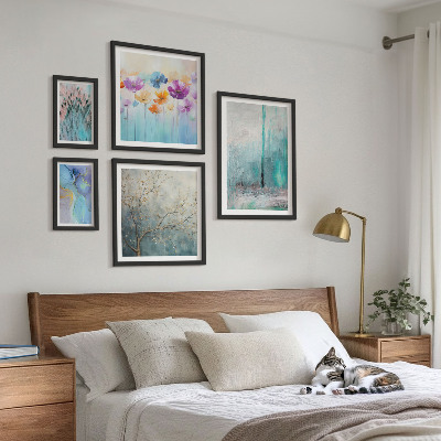 Billedsæt over sofa Abstrakte landskaber blomster
