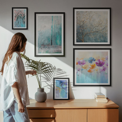 Billedsæt over sofa Abstrakte landskaber blomster
