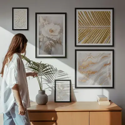 Billedsæt over sofa med stilfulde blomstermotiver