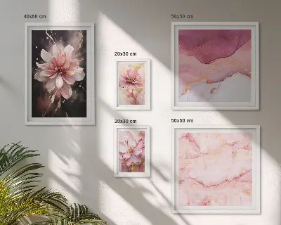 Billedkomposition med lyserøde blomsterarrangementer til væg