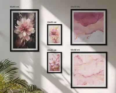 Billedkomposition med lyserøde blomsterarrangementer til væg