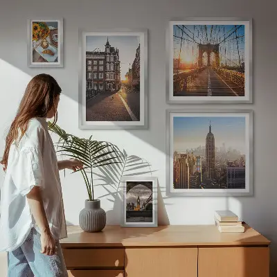 Charmerende byarkitektur billedkomposition til væg