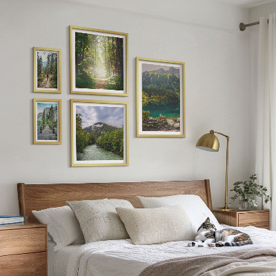 Billedsæt over sofa Bjerglandskaber og skovstier
