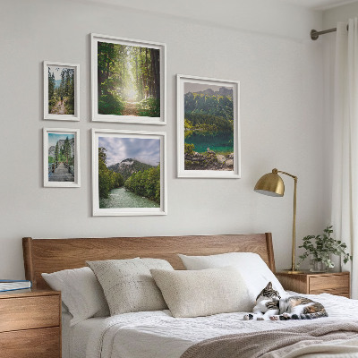 Billedsæt over sofa Bjerglandskaber og skovstier