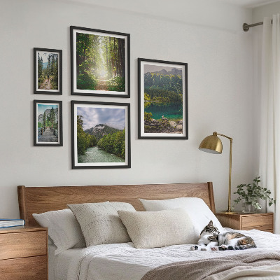 Billedsæt over sofa Bjerglandskaber og skovstier