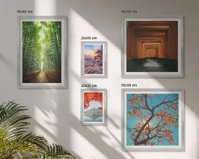 Landskaber af japanske bambusblomster billedsæt over sofa