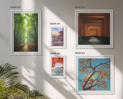 Landskaber af japanske bambusblomster billedsæt over sofa