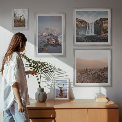 Billedsæt over sofa Bjerglandskaber vilde dyr