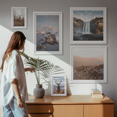 Billedsæt over sofa Bjerglandskaber vilde dyr