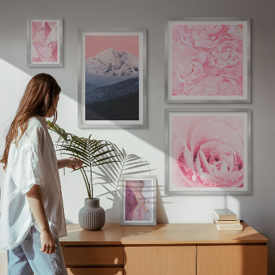 Billedsæt over sofa Lyserøde landskaber moderne blomster