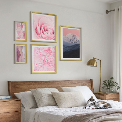 Billedsæt over sofa Lyserøde landskaber moderne blomster