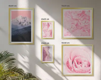 Billedsæt med lyserøde landskaber moderne blomstermotiver til ophæng over sofa
