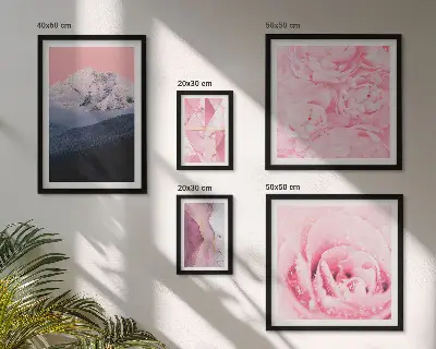Billedsæt med lyserøde landskaber moderne blomstermotiver til ophæng over sofa