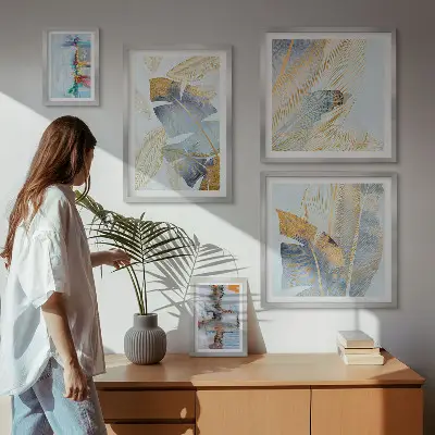 Billedkomposition til væg med moderne plantemotiver