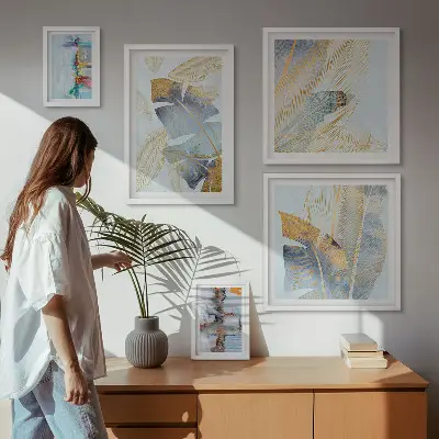 Billedkomposition til væg med moderne plantemotiver