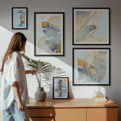 Billedkomposition til væg med moderne plantemotiver