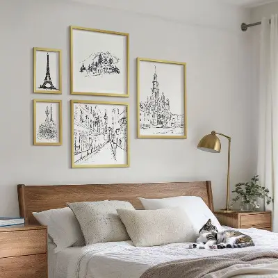 Stilfulde arkitektoniske illustrationer billedsæt til over sofaen
