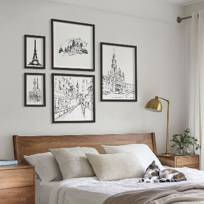 Billedsæt over sofa Stilfulde arkitektoniske illustrationer