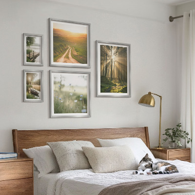 Billedsæt over sofa Skovlandskaber sol vand