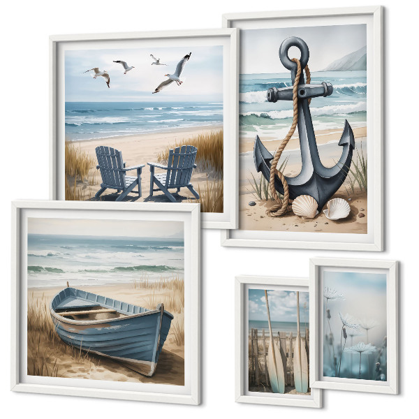 Billedsæt over sofa Inspirationer til stil ved havet, hav og strand